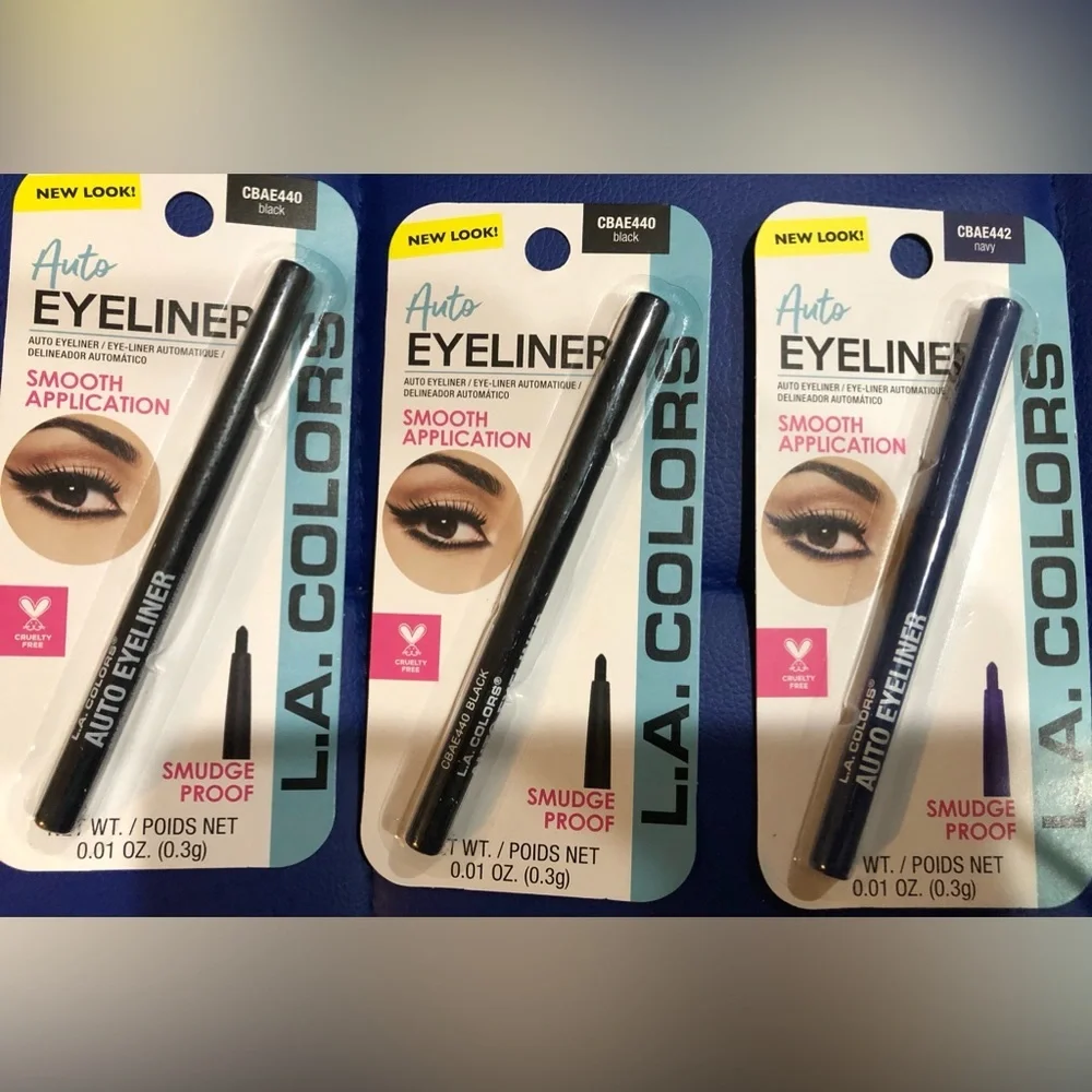 3pack smudge proof smooth application black & navy auto eyeliner‎ bundle